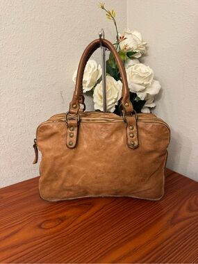 Women's Tan Leather Satchel Handbag